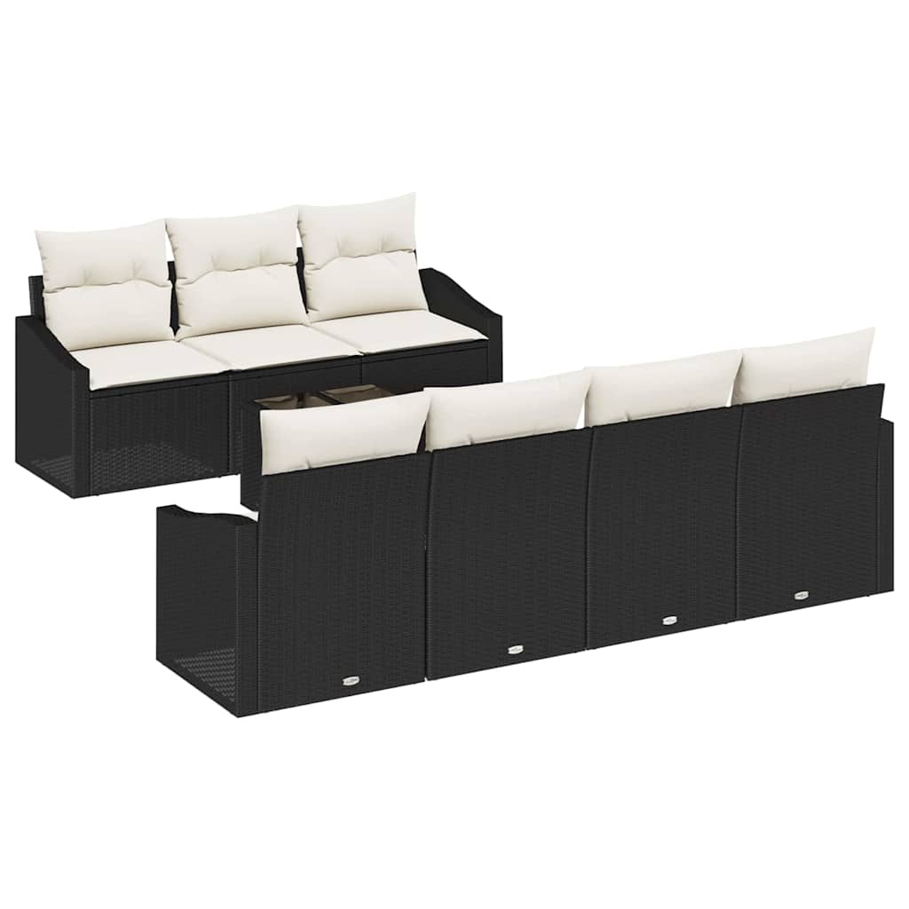 Garten-Sofa-Set 8 pcs Schwarz und Creme 55 x 55 x 37 cm